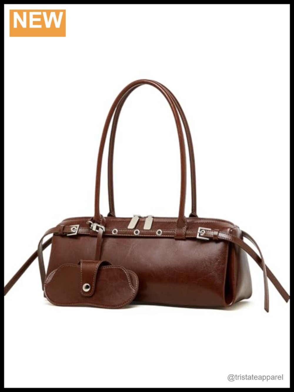 Oil-Waxed Cowhide Leather Shoulder Bag Satchel Purse with Eyeglass Case